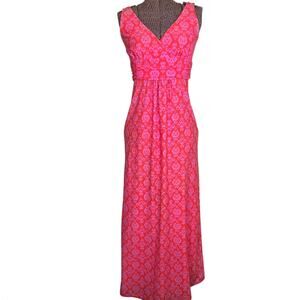 Jude Connally Womens Maxi Dress. Orange Base With Pink Medallion Design. Size XS
